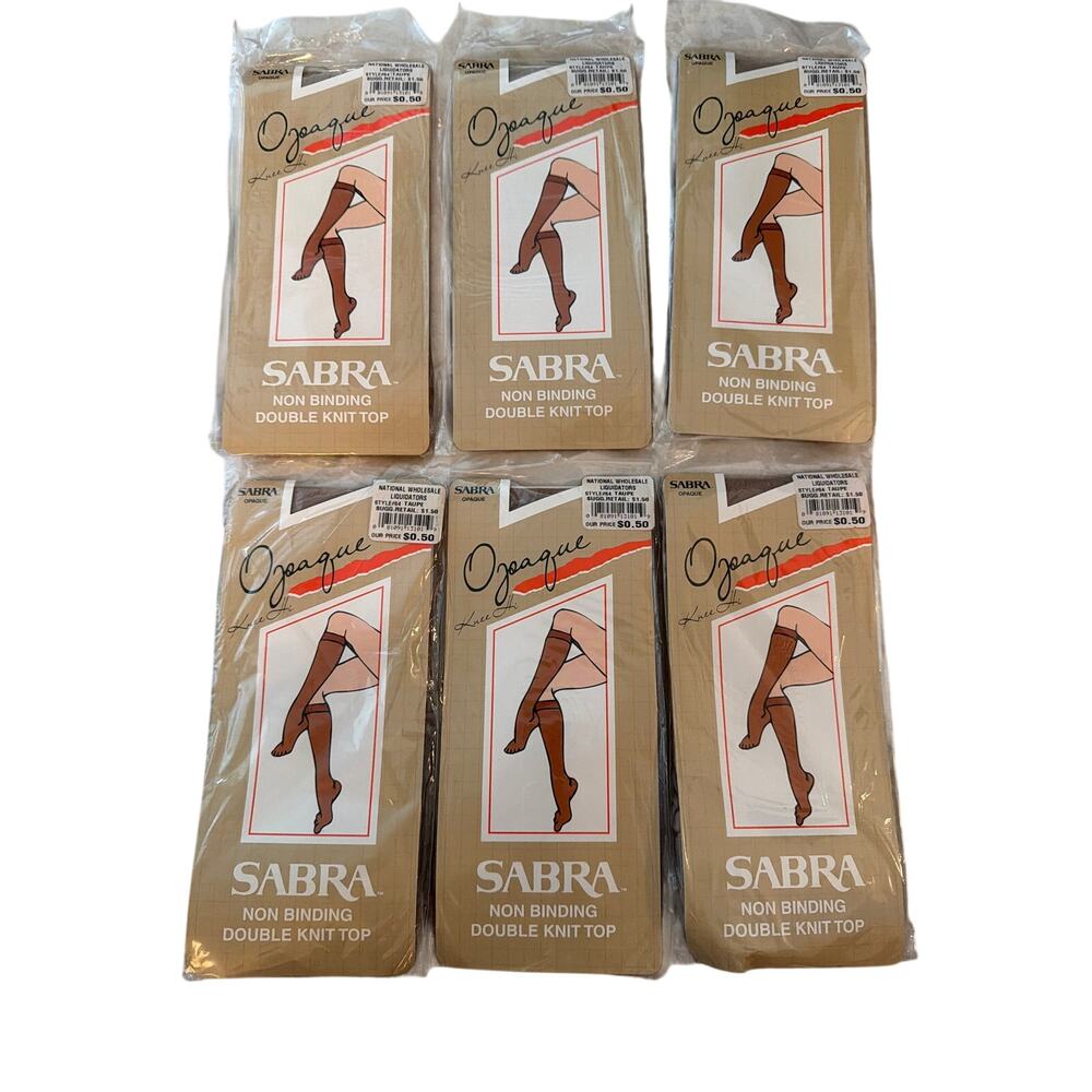 VINTAGE NWT (6) Sabra Opaque Taupe Knee Hi 100% Nylon Stockings Size 8.5 -11 USA